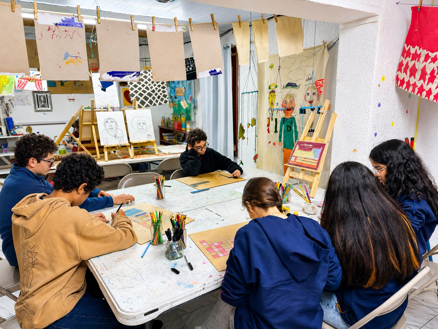 Turma em atividade na sala de artes